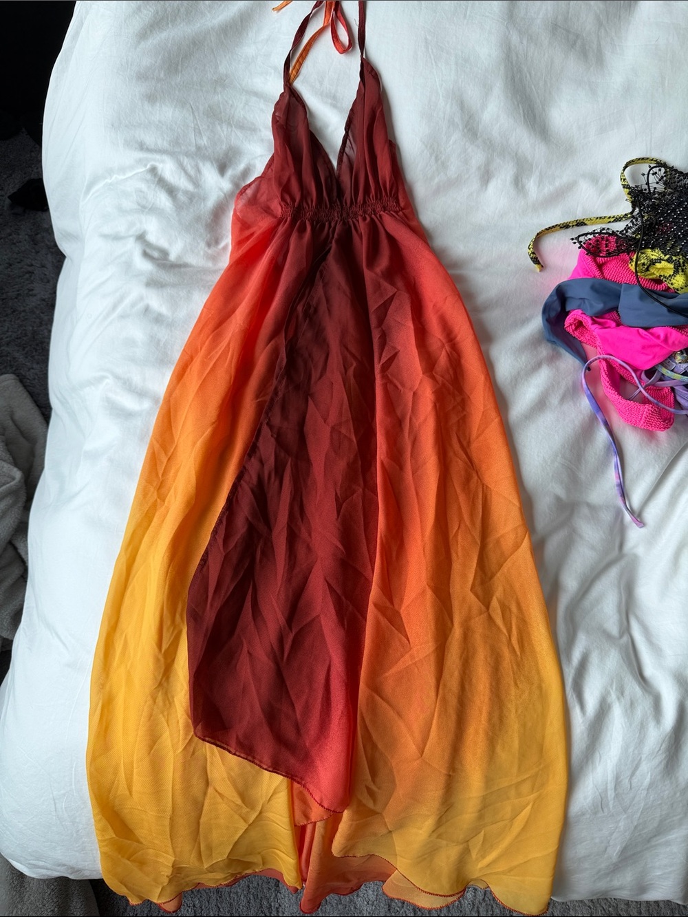 Gradient Halter Maxi Dress in Red-Orange-Yellow